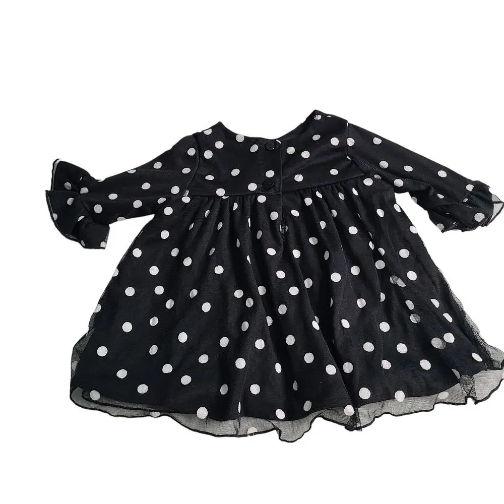 Rare Editions Black & White Polka Dot & Red Bow Baby Girl Dress Top 18 M 2125